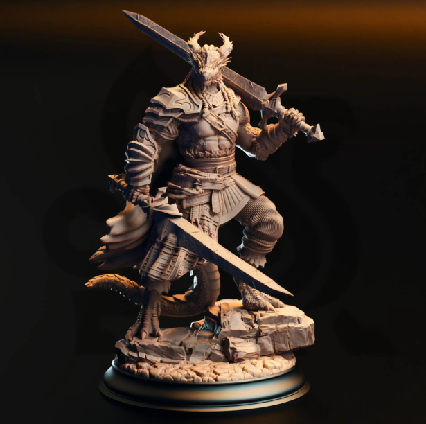 Skraa Dark-Eye – Black Dragonkin Barbarian tabletop miniature